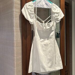 Zara. White mini dress. Puff sleeve. Backless tie. Size small